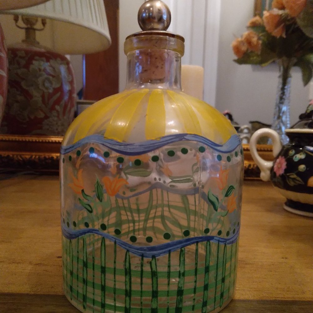Vintage Tracy Porter Decorative Glass Decanter with Cork & Hand Painted